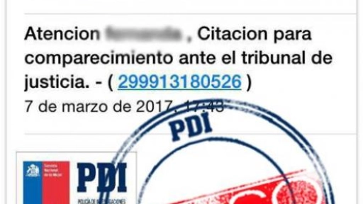 Advierten falso correo electrónico enviado por PDI con citación judicial