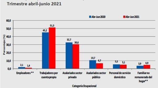 Tasa de ocupación informal de la Región del Biobío del trimestre abril-junio de 2021 fue 25,0%