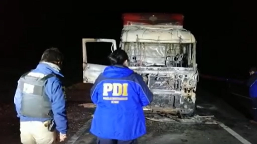 Collipulli: Encapuchados armados quemaron camión en ruta 5 sur