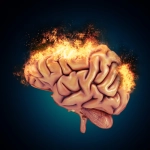 3D brain with flames, 3D render of a brain with flames