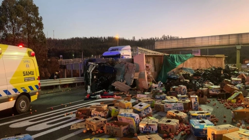 Camión volcó en cuesta Esperanza: Dos personas resultaron lesionadas