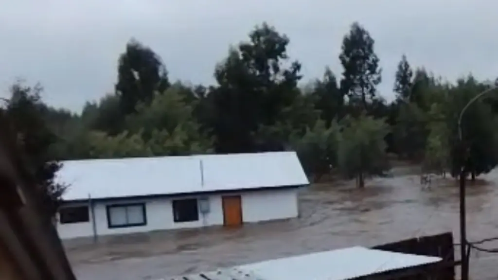 En el sector Las Hijuelas, a orillas del río Duqueco, hay casas inundadas., Cedida