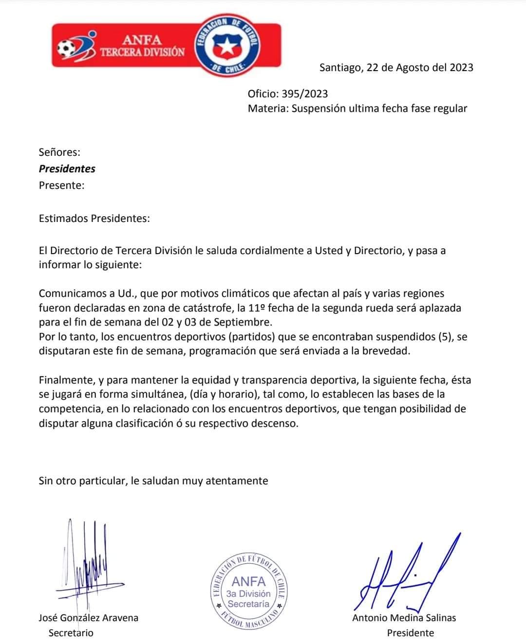 Anfa comunicó suspensión de la Tercera División / La Tribuna
