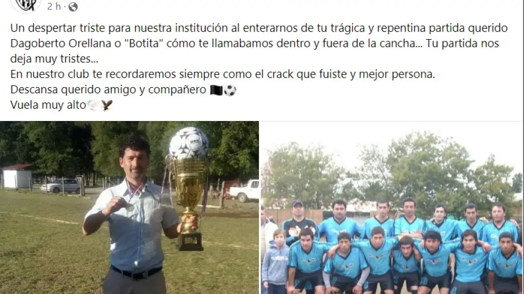En sus redes sociales, el club Cóndor de Santa Bárbara lamentó el deceso de Dagoberto Orellana., Captura de Facebook.