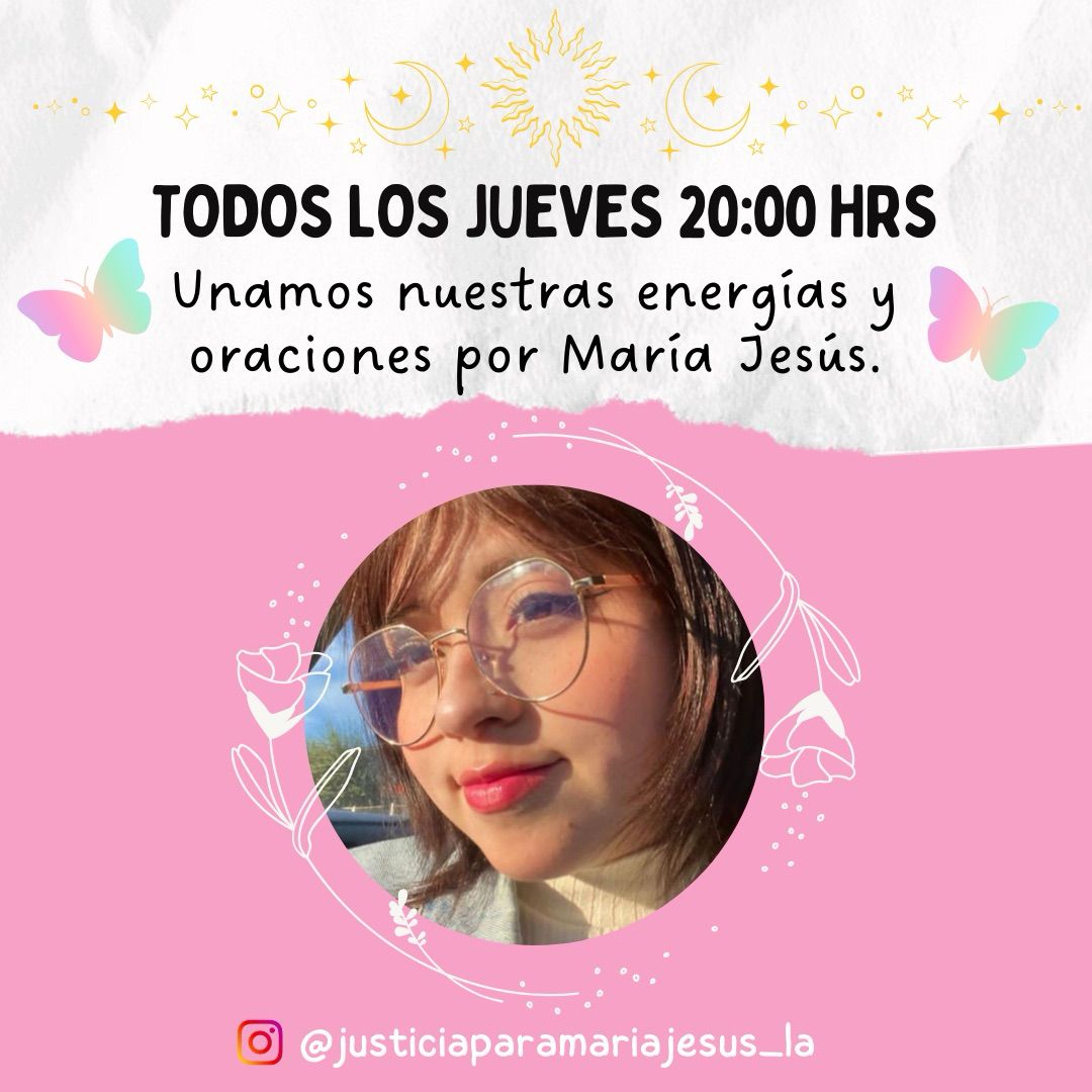 Afiche cadena de oración por María Jesús Troncoso / @justiciaparamariajesus_la 