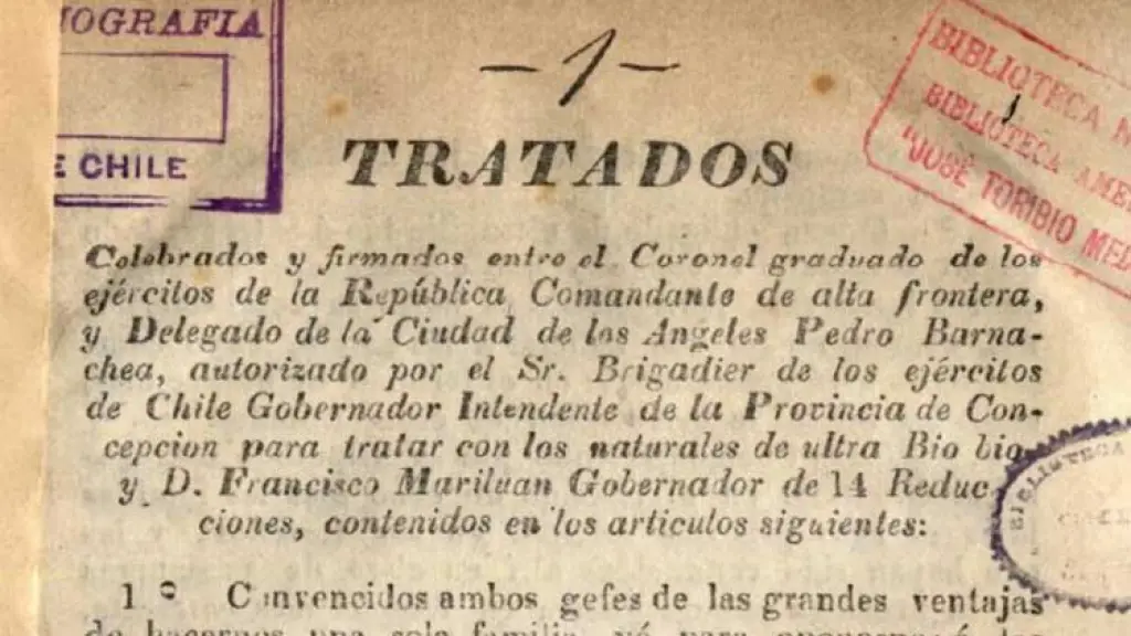 Facsímil de la primera página del Tratado de Tapihue, Cedida