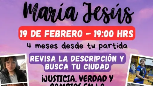 Llaman a concentración nacional y familiar por María Jesús en siete ciudades de Chile