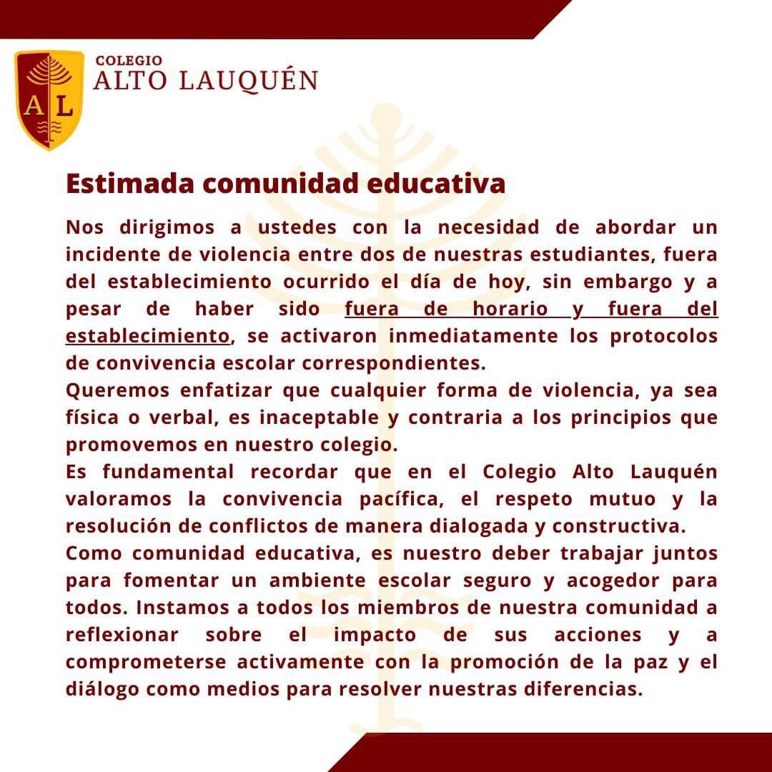 Comunicado Colegio Alto Lauquén / Cedida