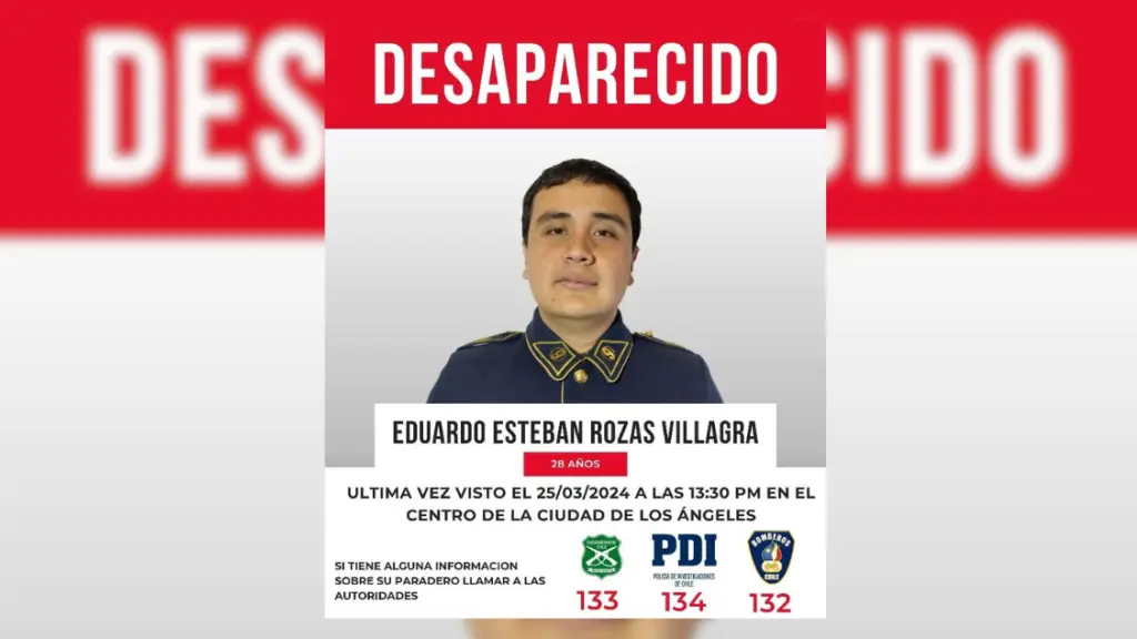 Afiche que reporta la desaparición del bombero voluntario., Redes sociales