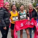 En 42K femenino: Giselle Álvarez, Johanna Rivas acompañadas por la diputada Erika Olivares, Cedida