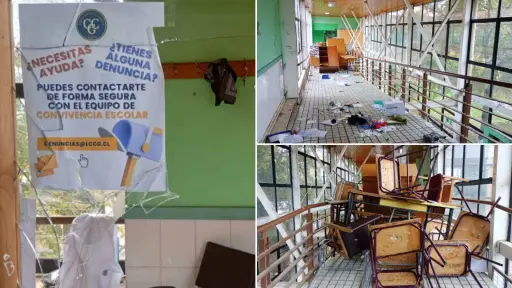 Estudiantes encapuchados vandalizaron liceo en Lota tras la muerte de uno de sus alumnos