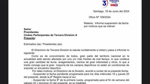 Directorio de la Tercera División suspendió la novena fecha