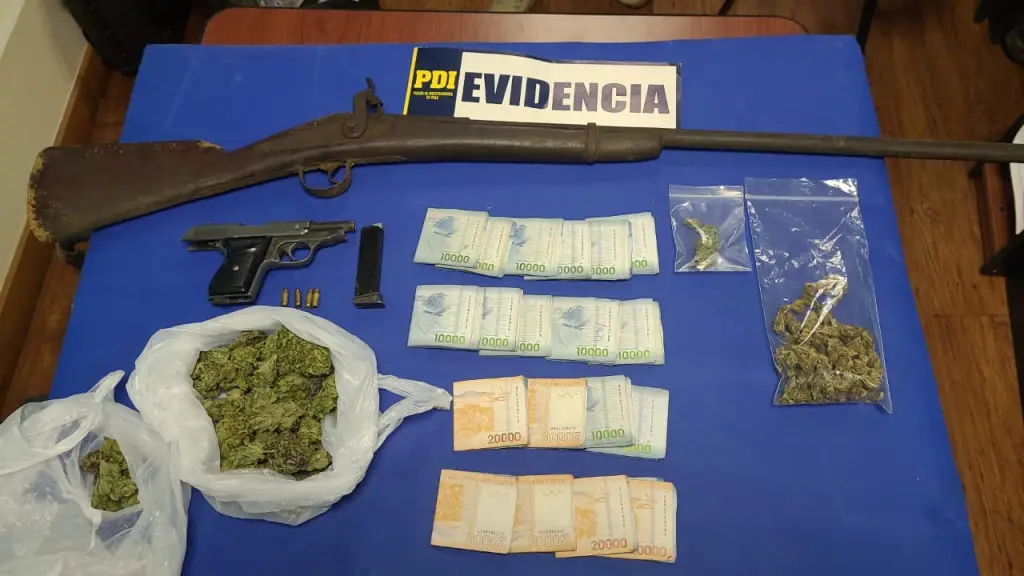 Armas, droga y dinero en efectivo fue incautado tras operativo en Victoria, PDI