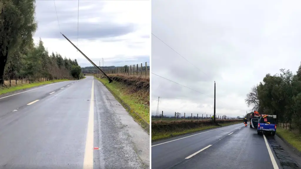 Poste inclinado en ruta Huépil-Yungay y que tenía peligro de precipitarse fue reparado por Frontel