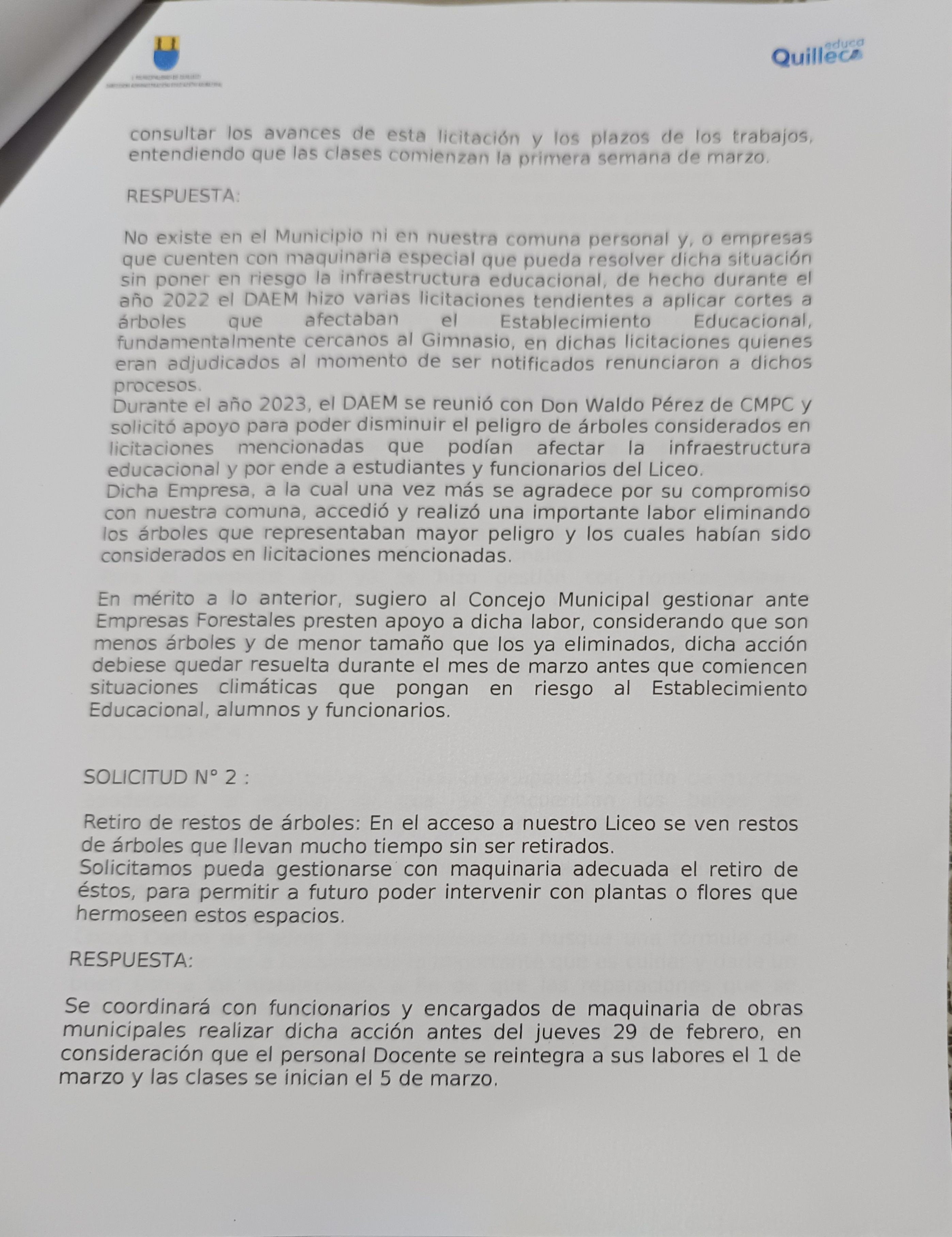 Respuesta Municipalidad de Quilleco / Cedida