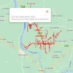 El mapa muestra los sectores de Santa Fe y Millantú, sin energía eléctrica a las 9,30 horas de este jueves 1 de agosto., Captura de pantalla