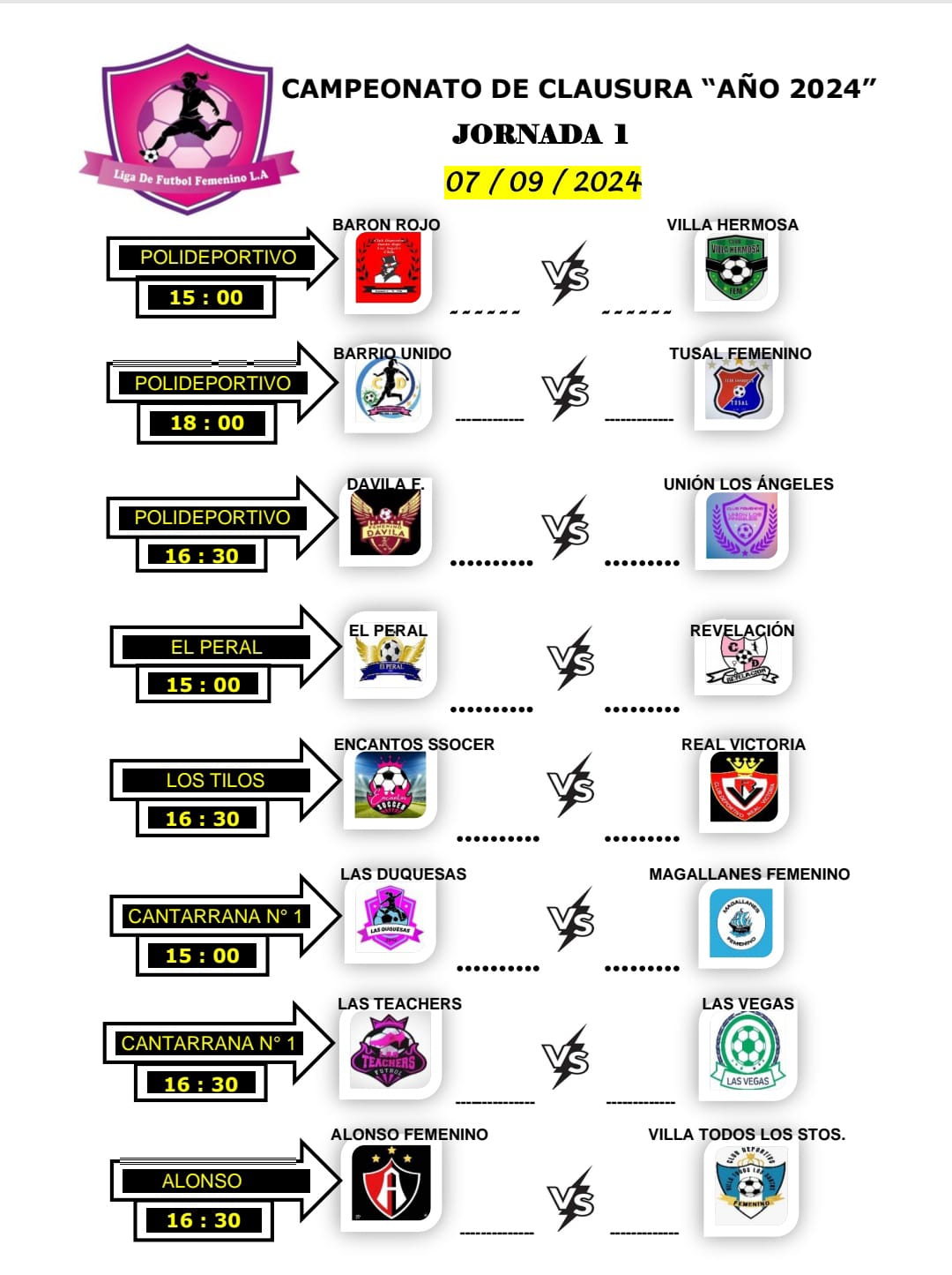 Programación de la primera fecha del Campeonato de clausura / La Tribuna