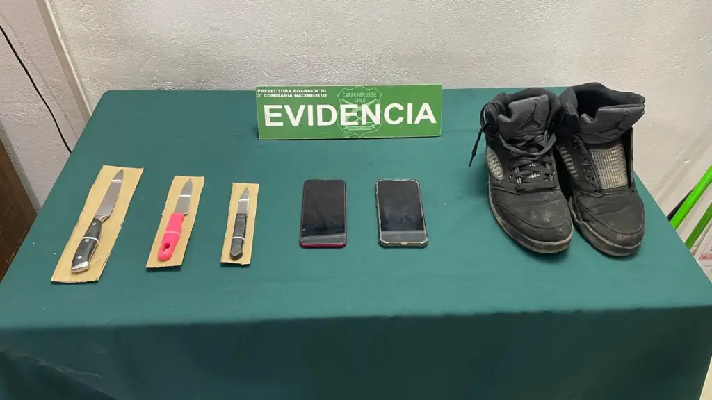 Carabineros logró recuperar los celulares y zapatillas e incautar tres armas cortopunzantes., Cedida