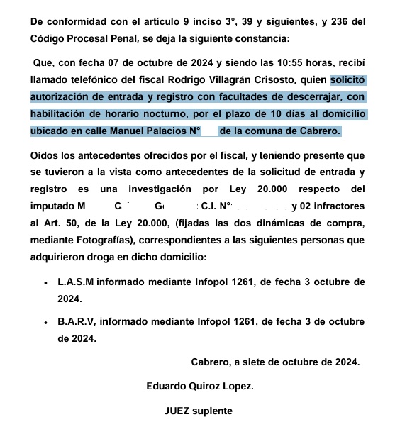 Orden de allanamiento en Cabrero / Unidad de Investigación Diario La Tribuna