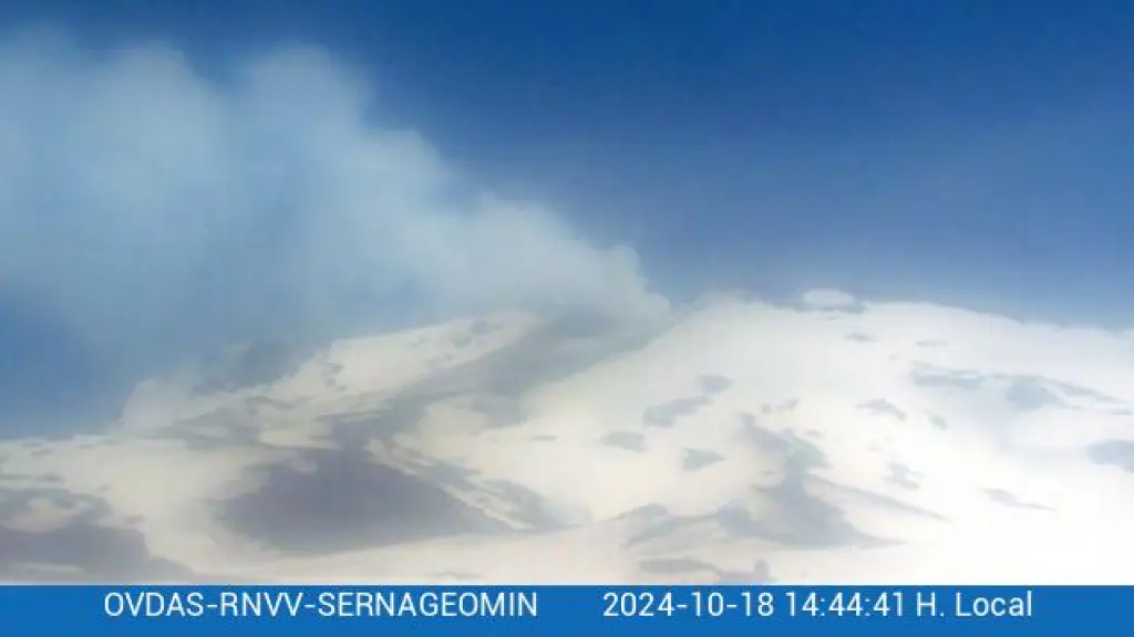 Advierten actividad visible del volcán Copahue tras emisión de gases y cenizas desde cráter El Agrio, Cedida