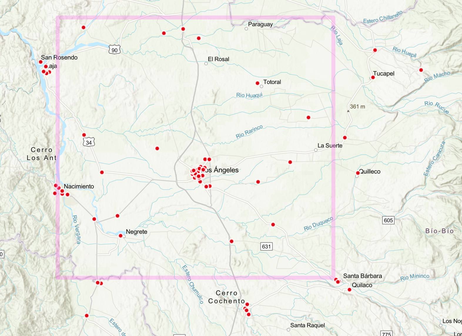 Mapa de locales de votación comuna de Los Ángeles / Captura Servel