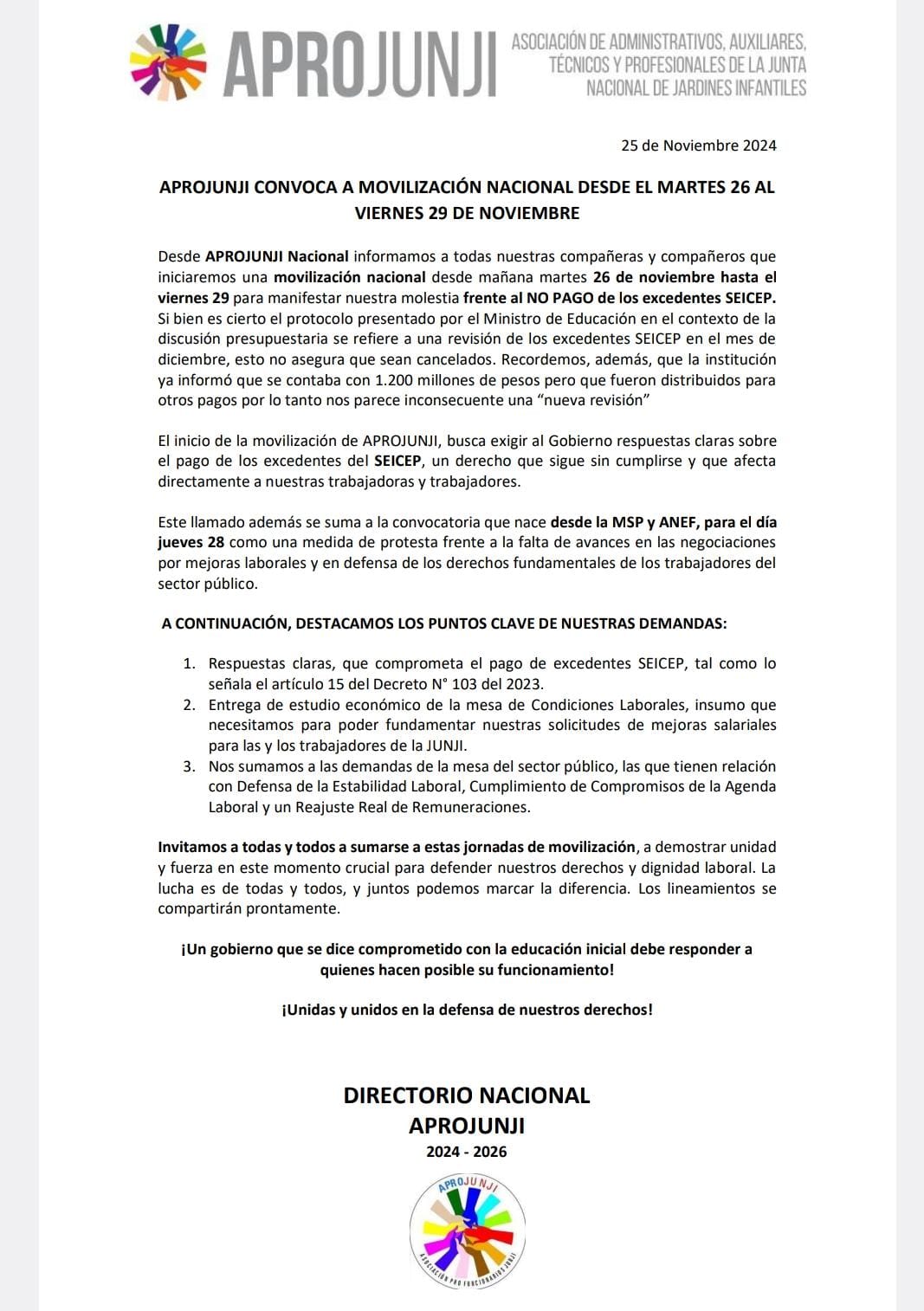 movilización nacional de la Asociación de Funcionarios de la Junji / Cedida