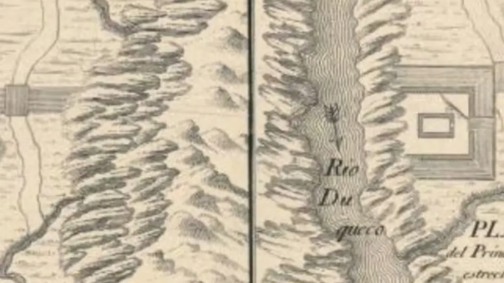 Mapa de fines del siglo XVIII que muestra la ubicación del Fuerte Príncipe Carlos, Cedida