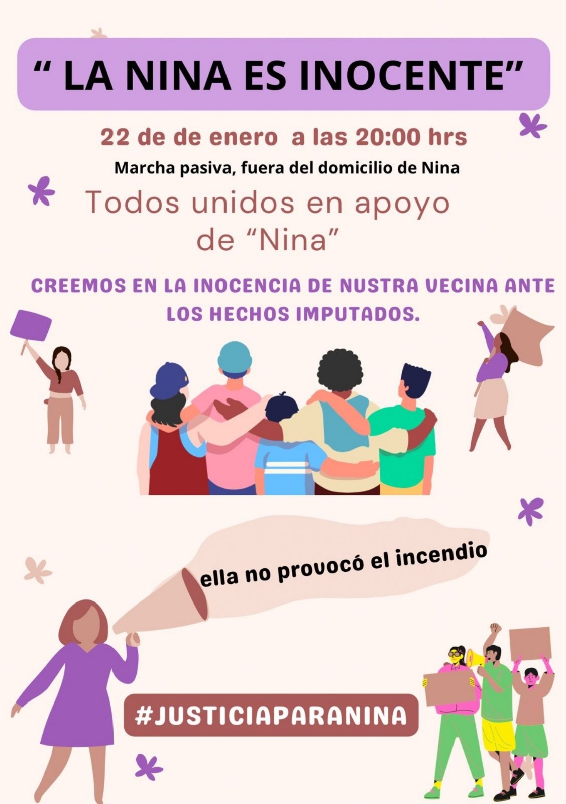 Afiche en apoyo a mujer detenida por causar incendio en Los Sauces / Redes sociales