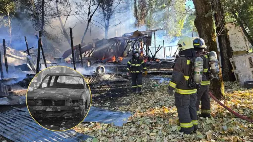 Incendio destruye bodega de fábrica de pellet en Los Ángeles: llamas alcanzaron camioneta 