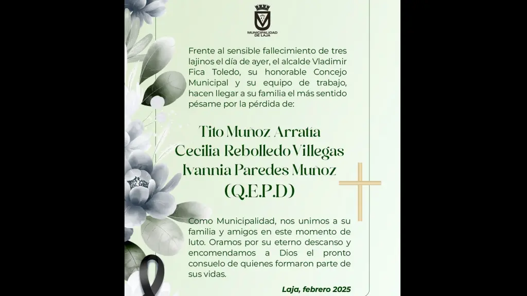 Pesar en Laja por las víctimas fatales., Municipalidad de Laja.