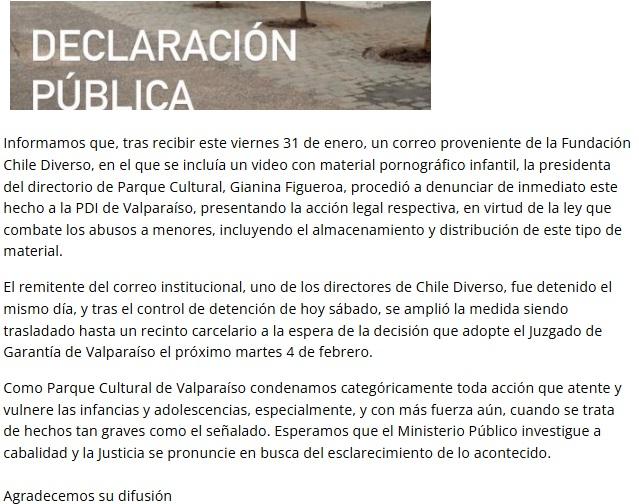 Comunicado Público de Parque Cultural Valparaíso / La Tribuna
