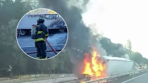 Camión se incendia tras chocar contra barreras en la Ruta 5 Sur 