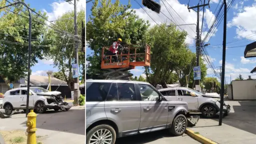 Accidente vehicular en el centro de Los Ángeles estrelló un semáforo y dejó daños materiales