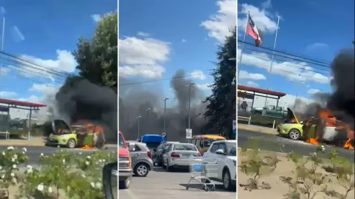 Incendio de vehículo en Sor Vicenta frente a supermercado moviliza a Bomberos
