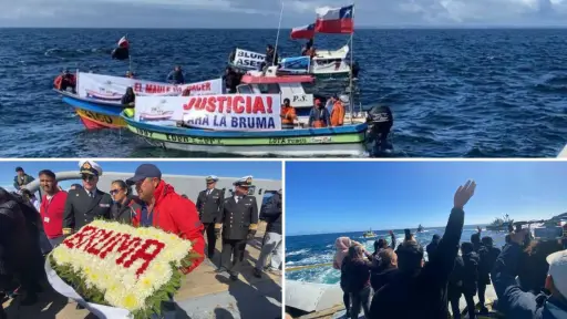 Familiares despidieron a los siete pescadores desaparecidos de la lancha Bruma en emotiva ceremonia en el mar