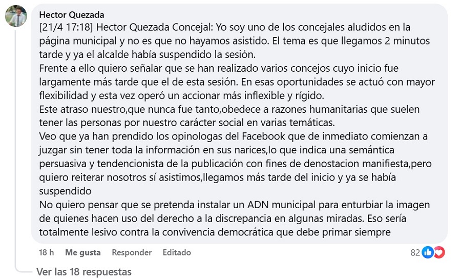 Publicación concejal Héctor Quezada / Captura