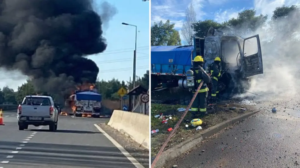 Camión se incendió en plena Ruta 5 Sur a la altura de Mulchén, La Tribuna