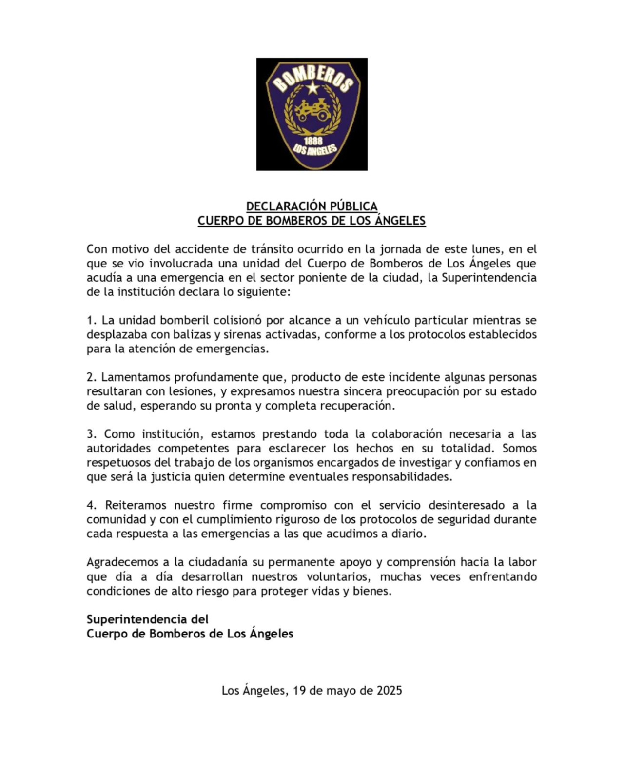 Comunicado  / Superintendencia de Bomberos de Chile
