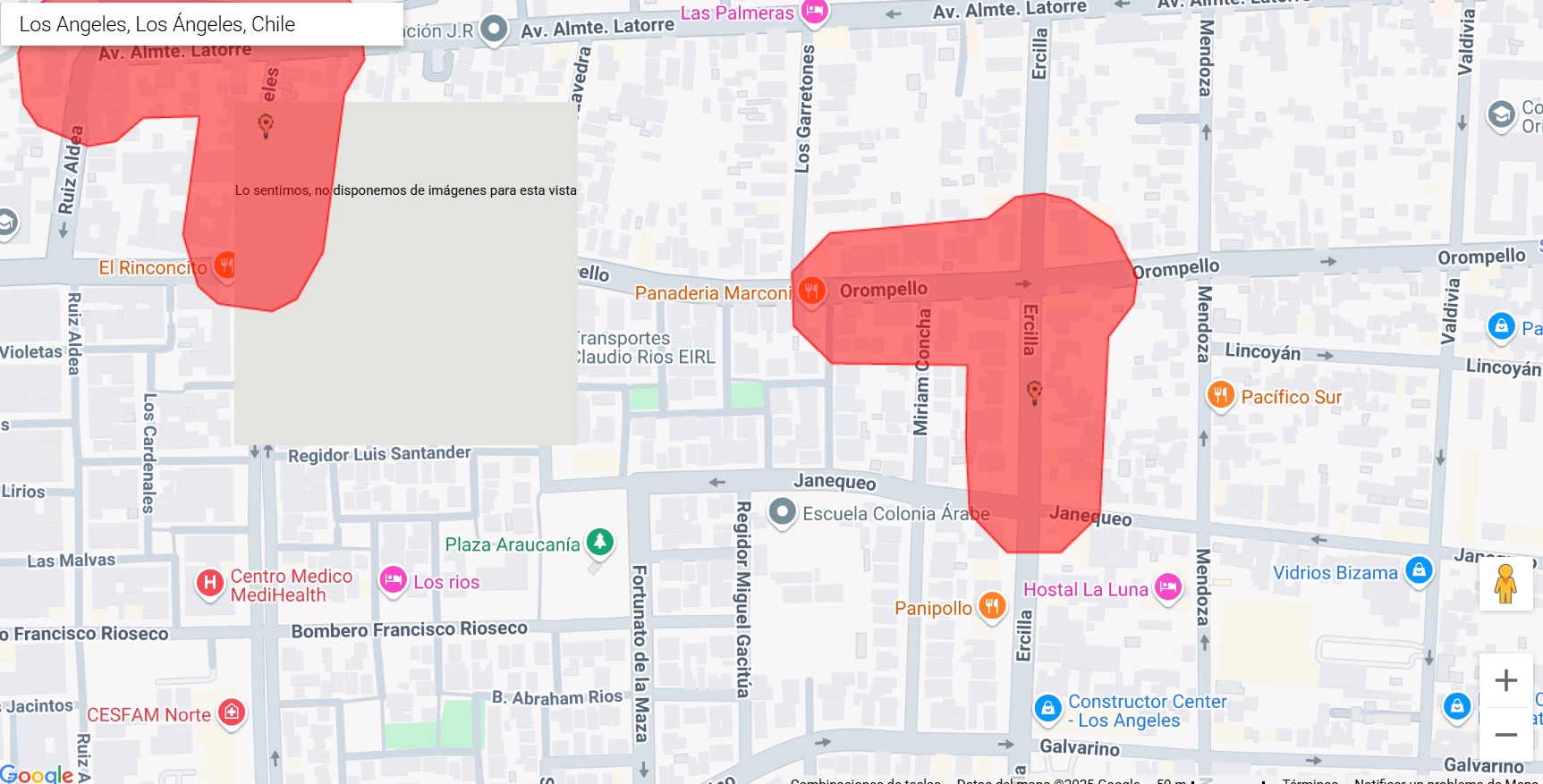 Mapa de afectación centro de Los Ángeles / CGE