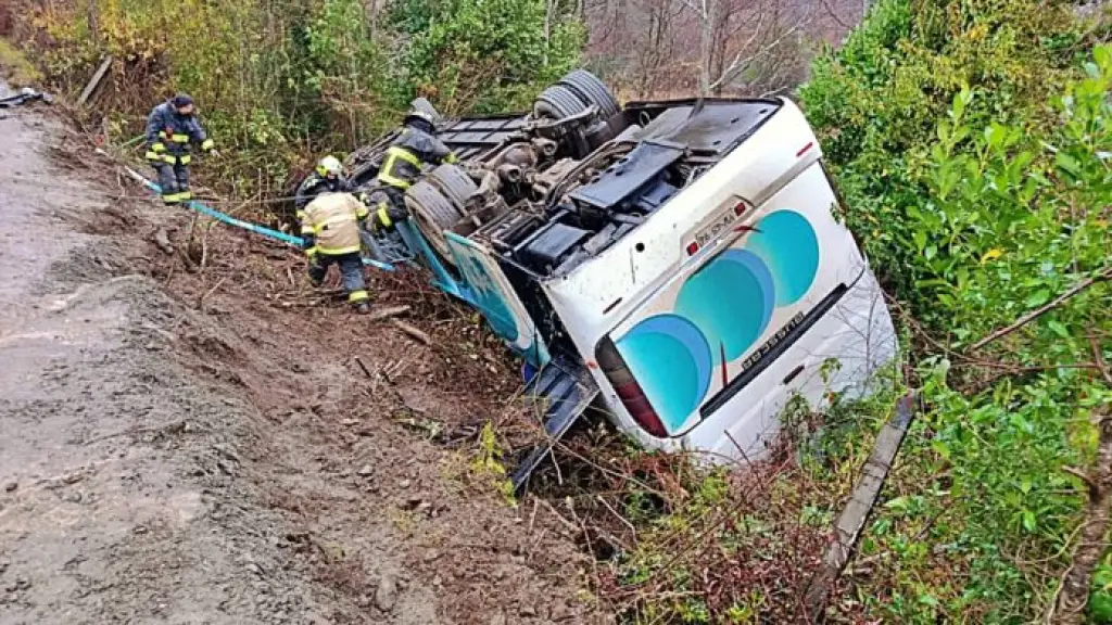 Bus con 43 adultos mayores terminó volcado en Panguipulli , cedida