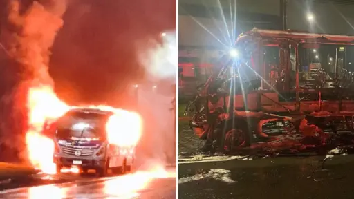 Ataque incendiario deja taxibus completamente calcinado en Talcahuano
