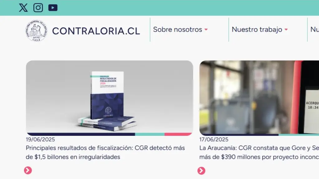 Captura pantalla sitio web Contraloría, contraloría.cl