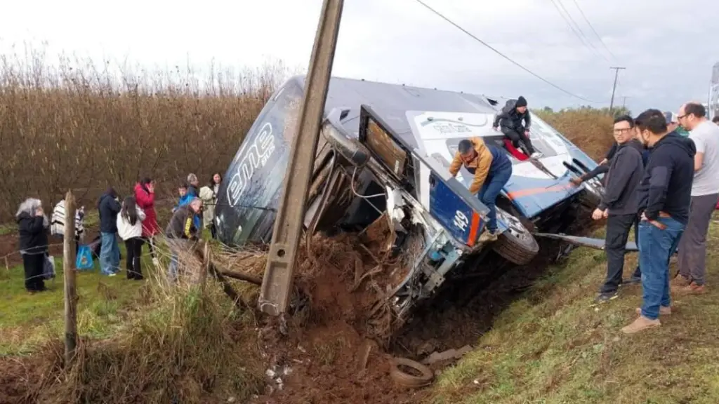 Eme bus vuelca tras accidente en la región del Ñuble