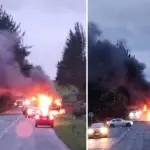 Encapuchados interceptaron vehículos y bloquearon la vía con miguelitos., X | @aprachile