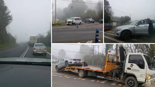 Alta congestión vehicular en Camino Cerro Colorado tras accidente entre furgón y automóvil en Los Ángeles