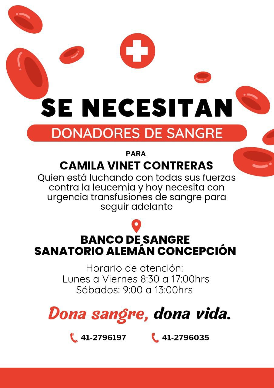 Se necesitan dadores de sangre para Camila Vinet. / Cedida
