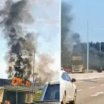 Camión volcó y se incendió en plena autopista de San Antonio , Diario La Tribuna