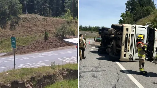 Camión con excremento de gallina terminó volcado en la ruta Yumbel-Laja