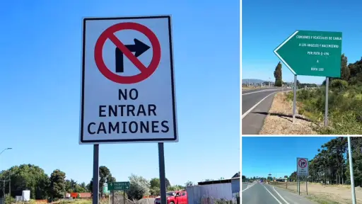 Prohíben ingreso de camiones a Villa Coihue en Negrete con nuevas señaléticas