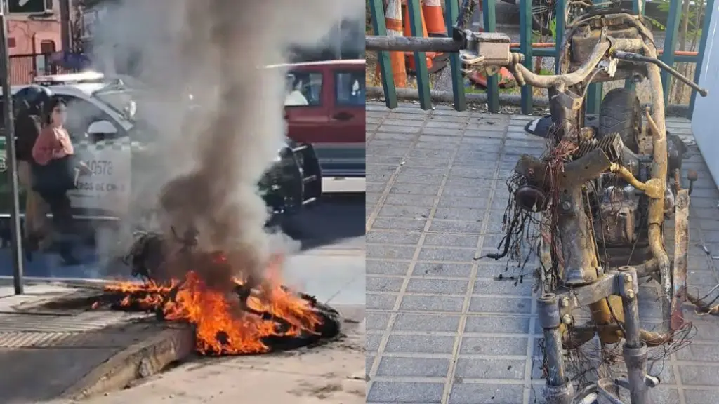 Moto quemada durante fiscalización en Providencia, Agencia Uno